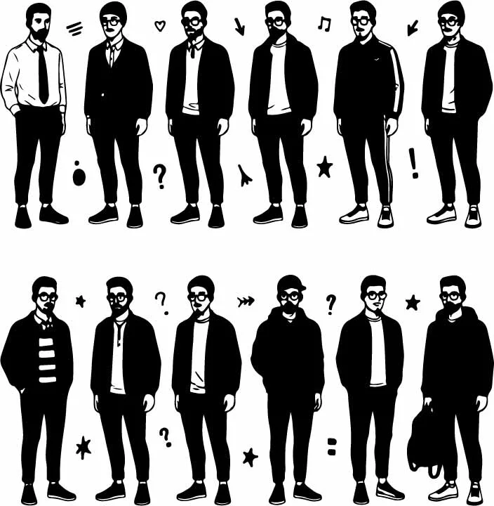 Diverse Standing Men Silhouettes In Urban Streetwear Free Vector