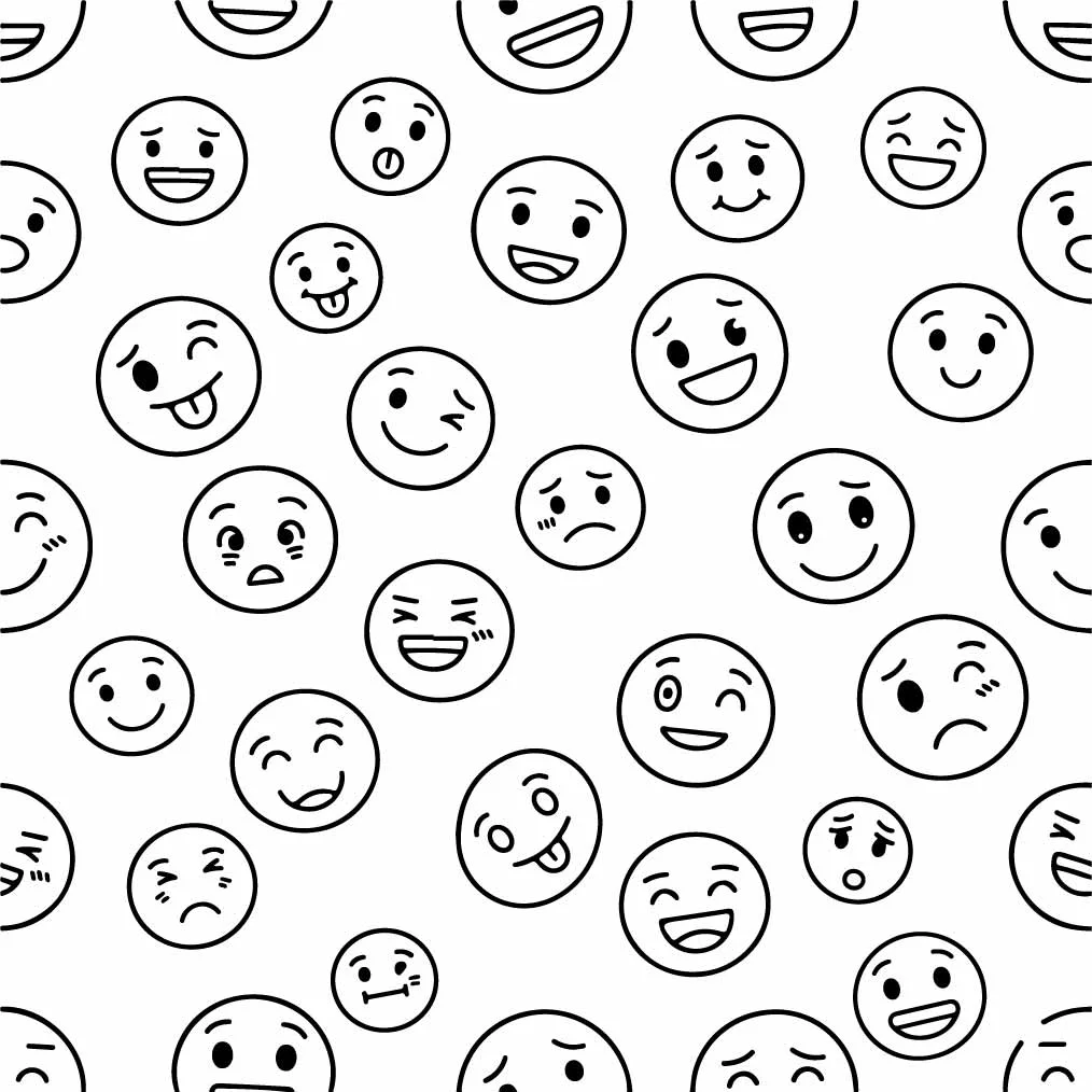 Cute Emoticons And Smiley Faces Doodle Pattern Free Vector