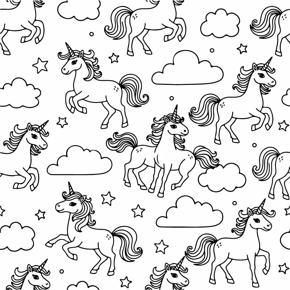 Magical Unicorns And Clouds Seamless Pattern Free Vector