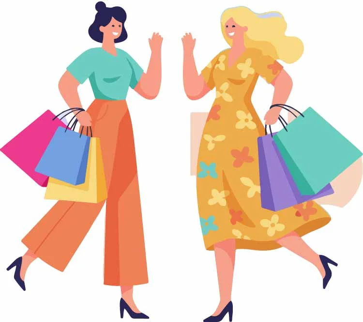 Two Stylish Women Friends Walking With Shopping Bags Free Vector