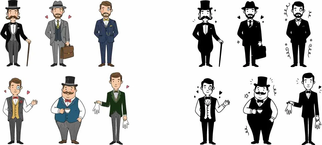 Formal Butler And Gentleman Character Pose Set Free Vector