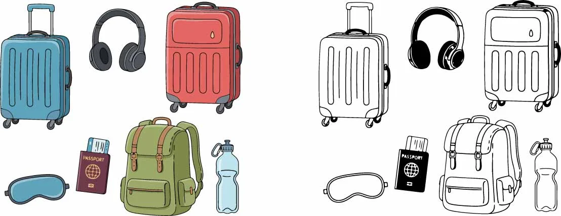 Travel Luggage Bags And Summer Accessories Clipart Free Vector