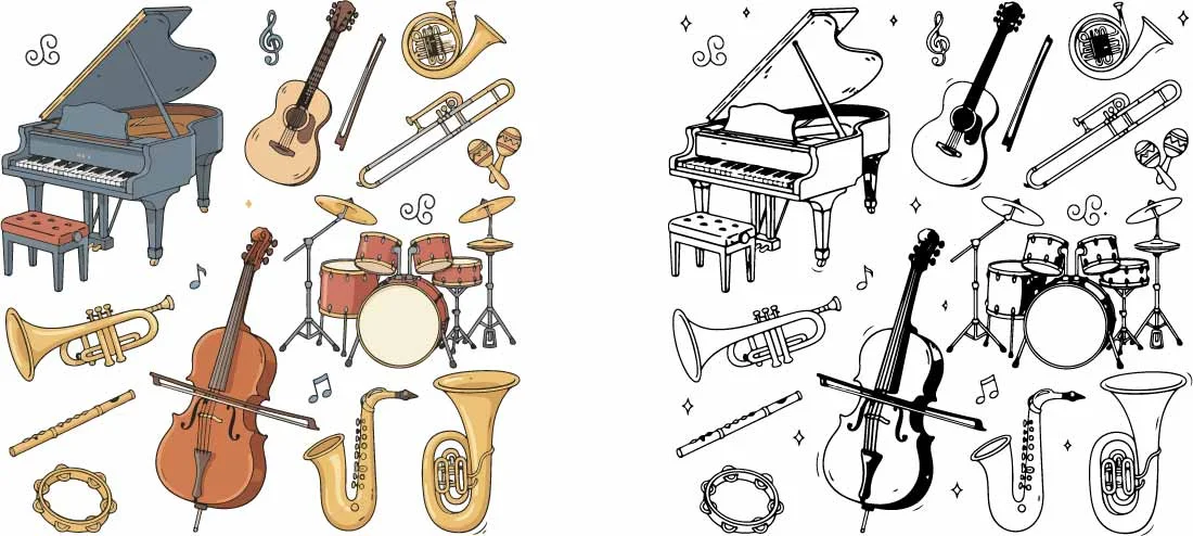 Orchestra Musical Instruments Hand Drawn Clipart Free Vector