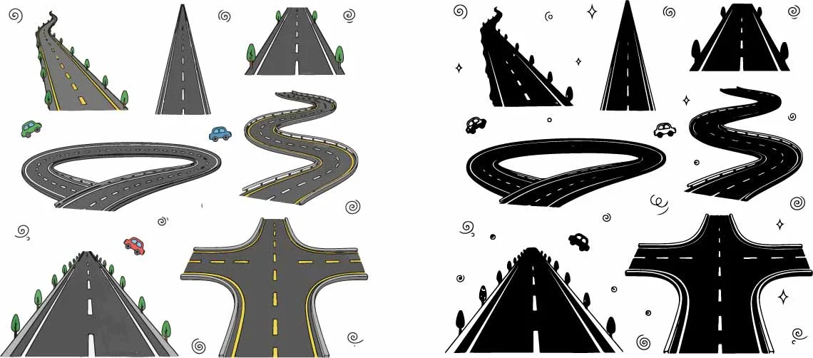 Curved Mountain Highway Paths And Winding Road Free Vector