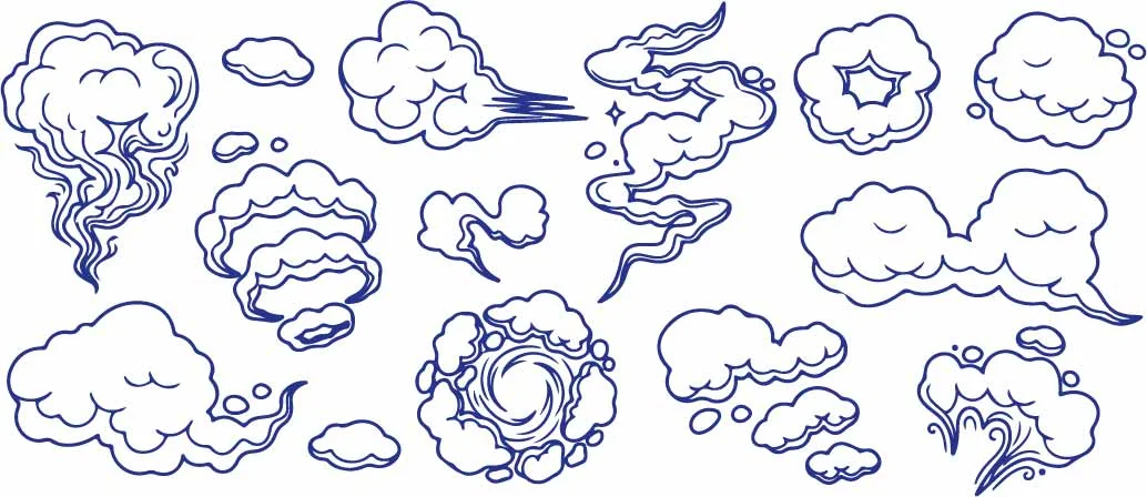 Swirling Smoke Puffs And Cloud Vapor Doodles Free Vector