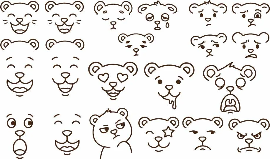 Adorable Cartoon Animals Smiling Head Expressions Free Vector