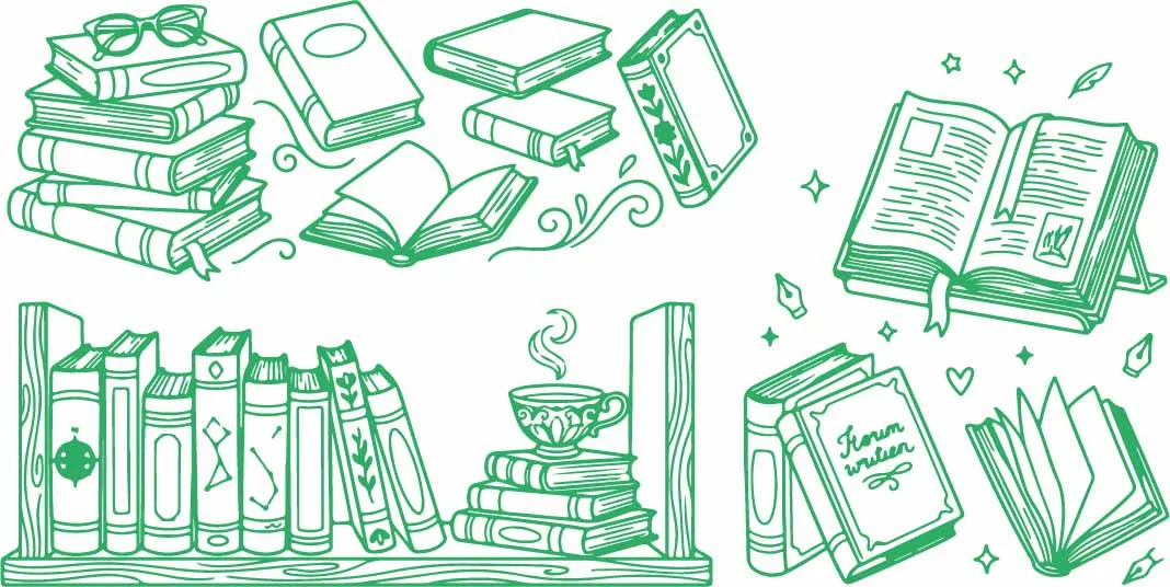 Cozy Library Book Stacks And Reading Nooks Sketches Free Vector