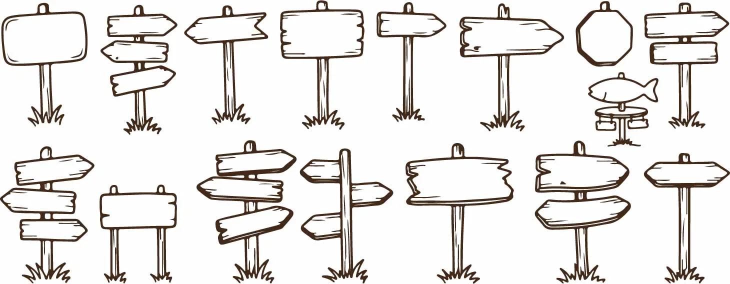 Rustic Wooden Signboards And Direction Signs Set Free Vector