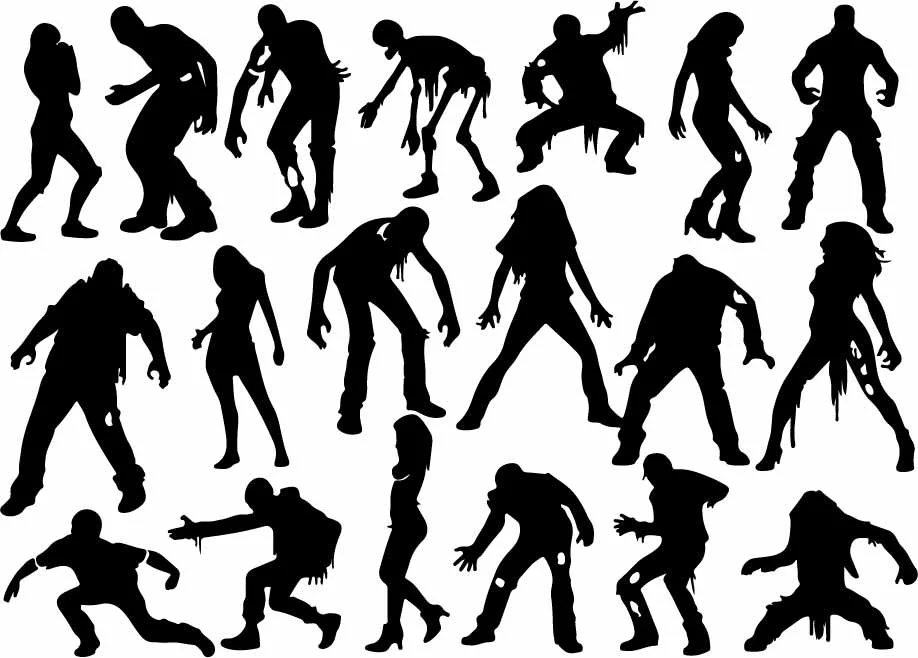 Creepy Walking Zombie Undead Silhouettes Pattern Free Vector