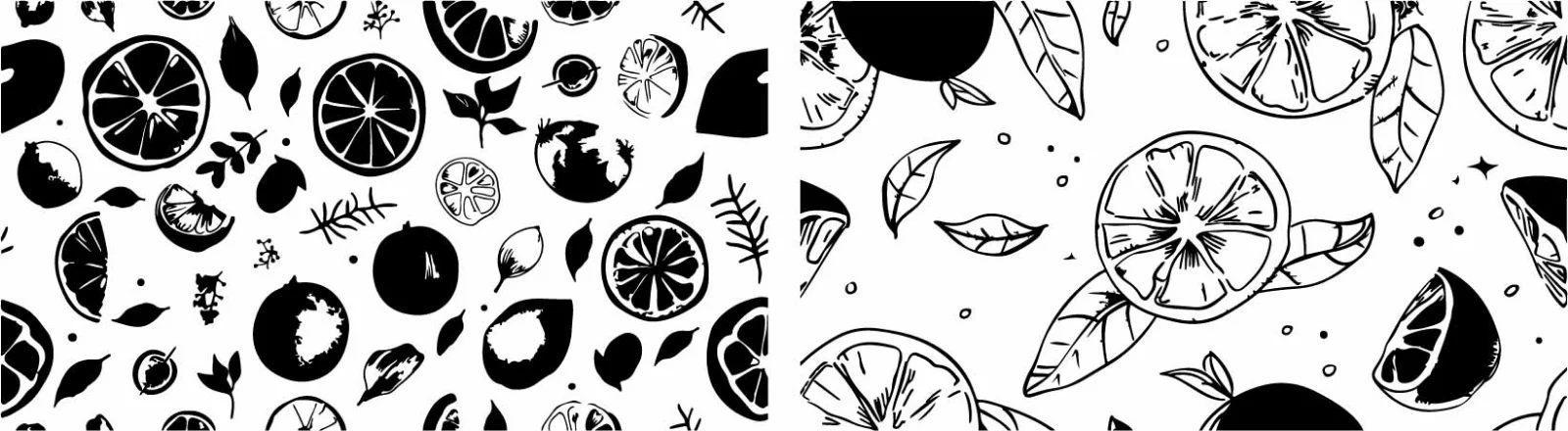 Monochrome Lemon Slices And Citrus Botanical Art Free Vector