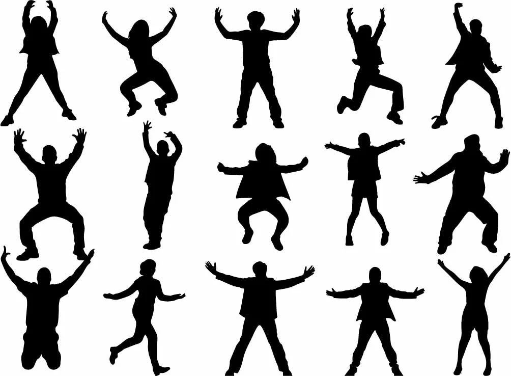 Happy Dancing People Celebrating Silhouettes Free Vector