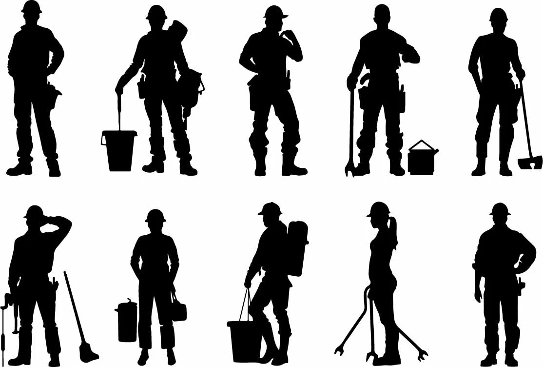 Janitor And Professional Cleaning Staff Set Free Vector