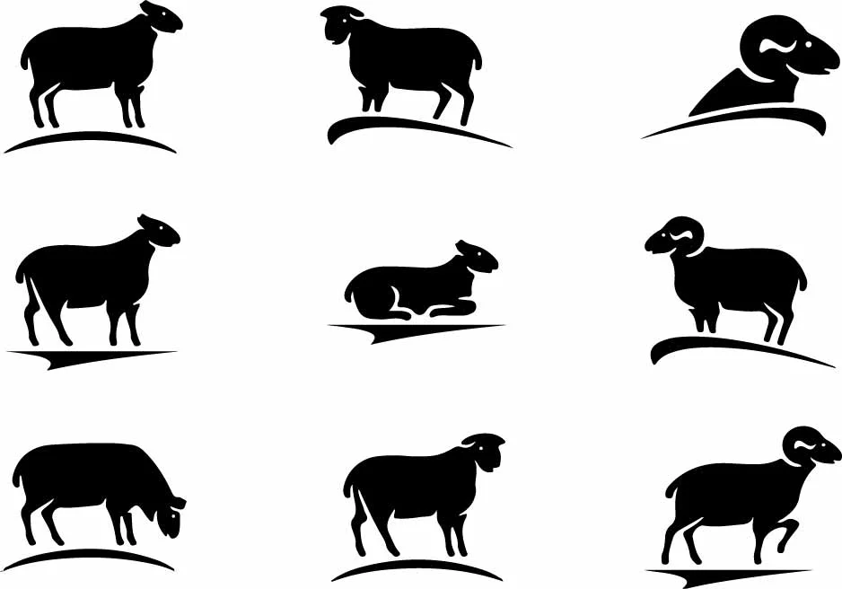 Farm Sheep And Grazing Lambs Silhouettes Free Vector