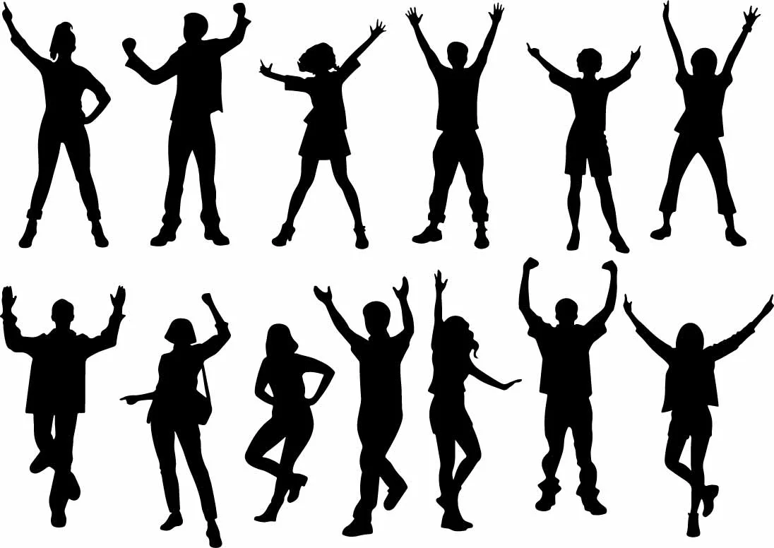 Cheering Party Crowd People Silhouettes Pattern Free Vector