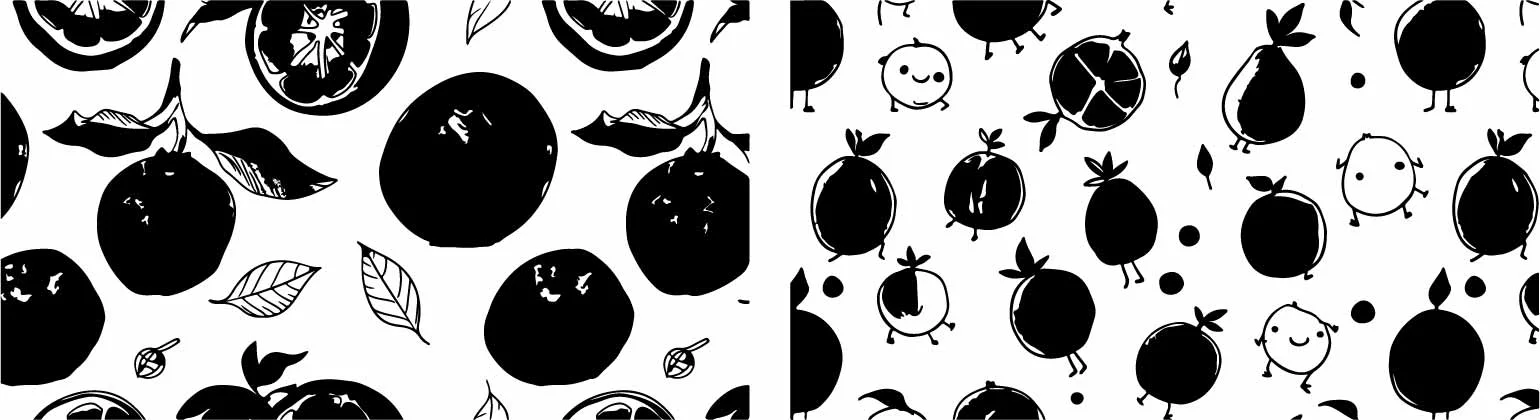 Pomegranate And Citrus Fruit Botanical Silhouettes Free Vector