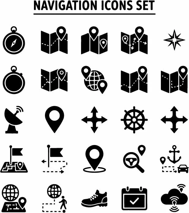 GPS Navigation And Map Location Icons Set Free Vector