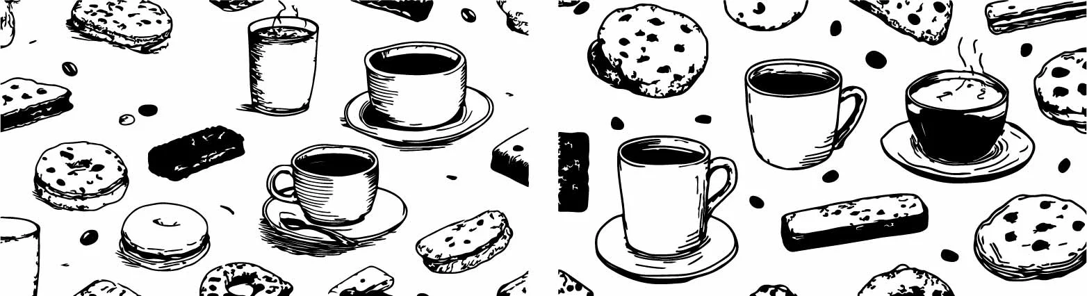 Cozy Cafe Coffee Cups And Sweet Cookies Sketches Free Vector