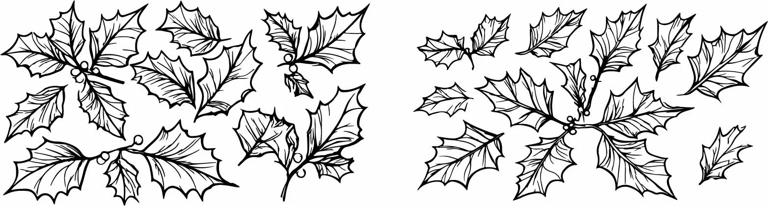Rustic Holly Leaves And Woodland Foliage Sketches Free Vector