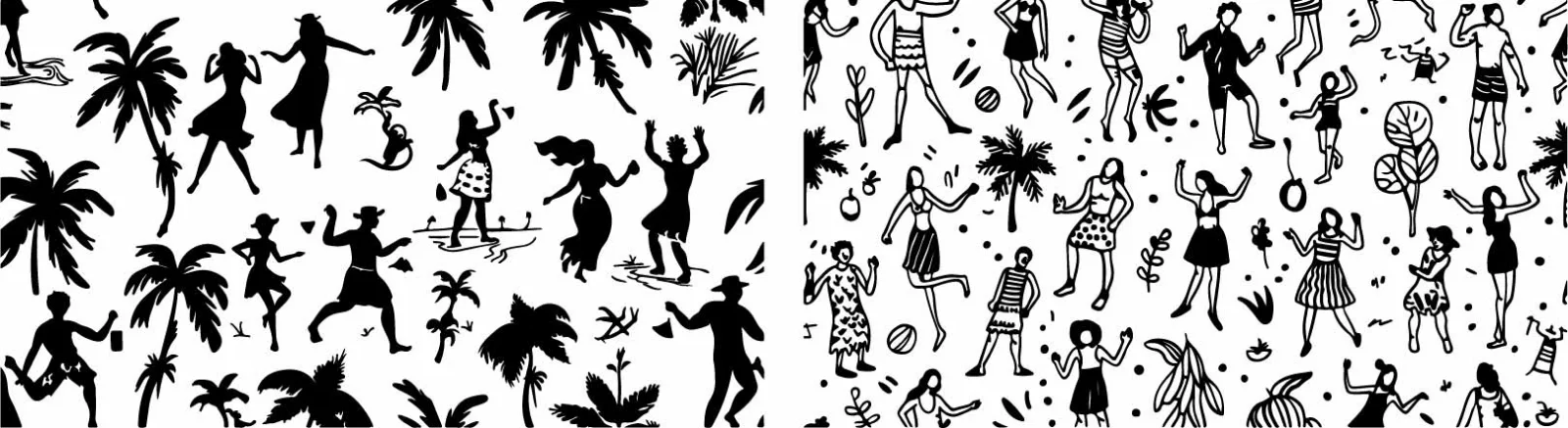Party People Dancing And Playing Music Silhouettes Free Vector