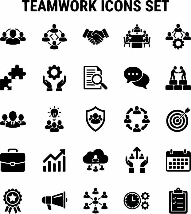 Teamwork And Office Collaboration Icons Set Free Vector
