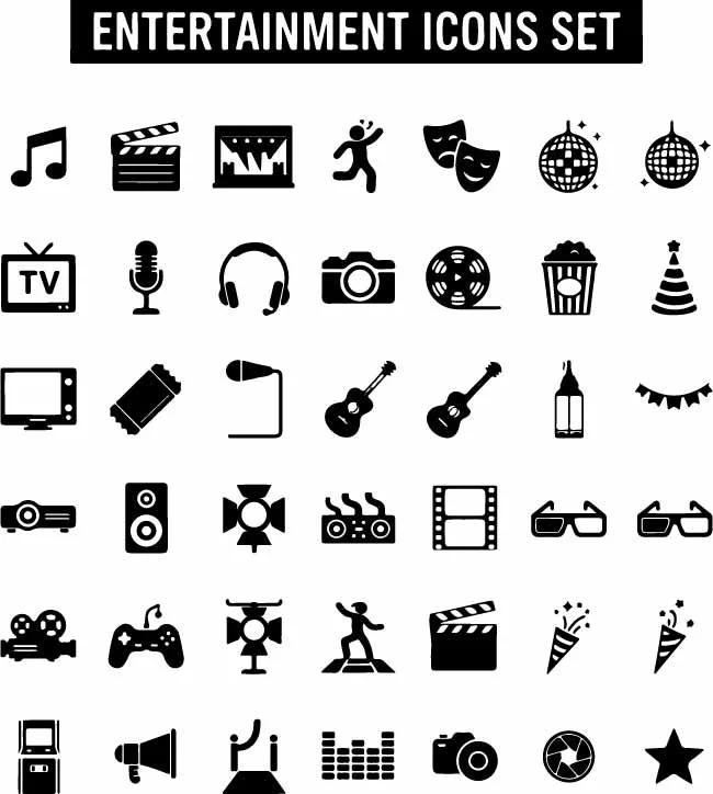 Entertainment And Media Cinema Icons Set Free Vector