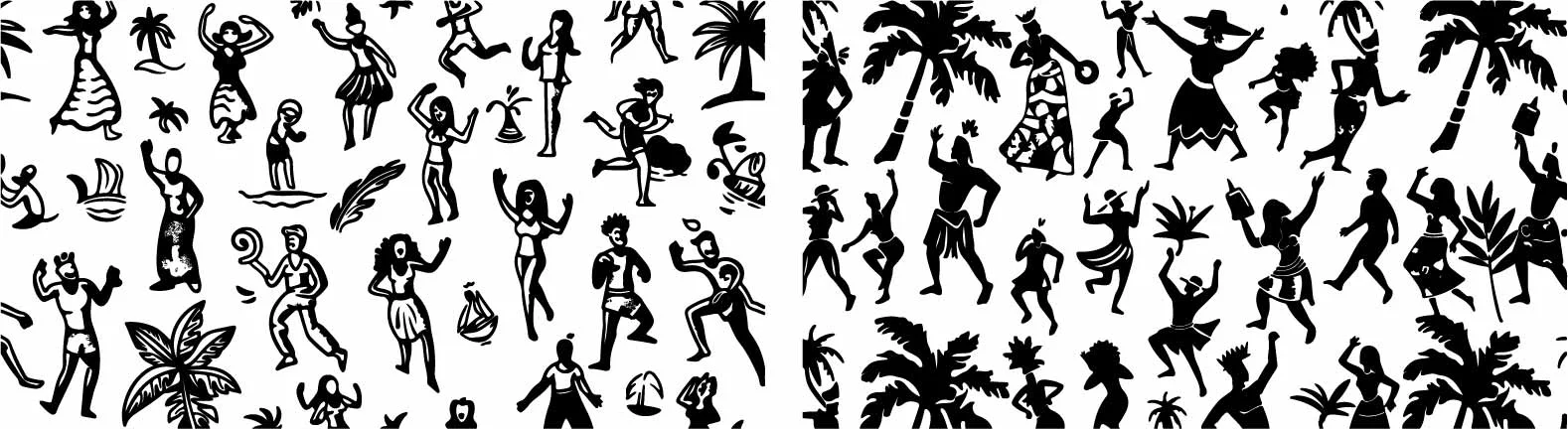 Tropical Dancers And Palm Trees Silhouette Clipart Free Vector