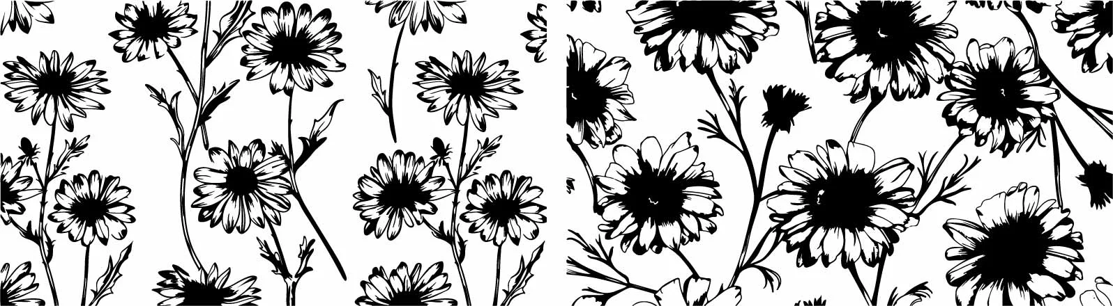 Blooming Sunflower And Wild Daisy Botanical Ink Art Free Vector
