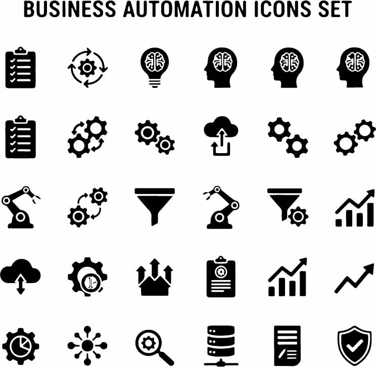Business Process Automation And AI Tech Icons Free Vector