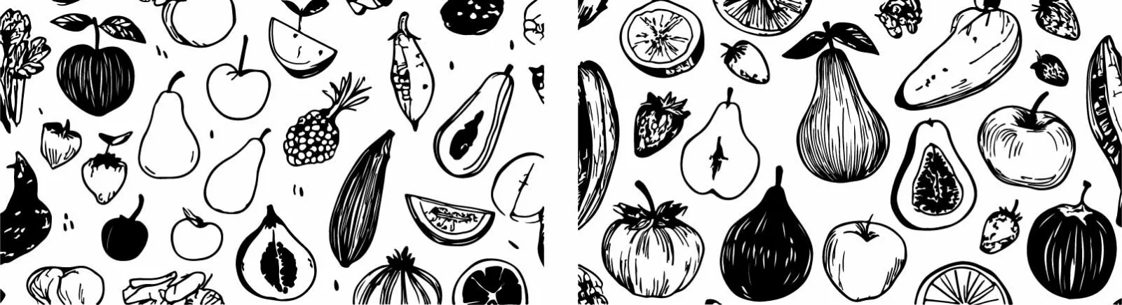 Organic Avocado Cucumber And Fruit Botanical Sketches Free Vector