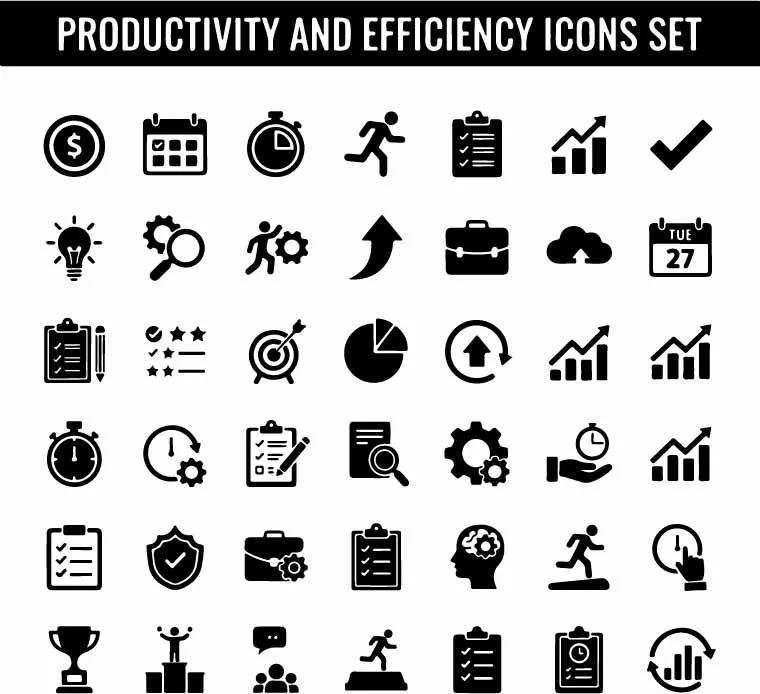 Productivity And Time Management Icons Set Free Vector