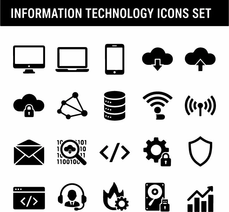 Information Technology And IT Coding Icons Free Vector