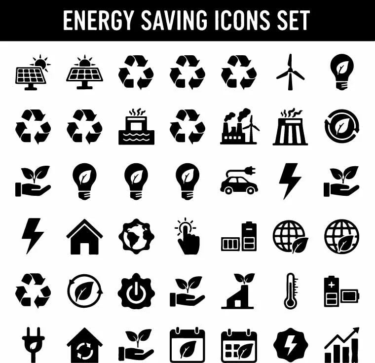 Energy Saving And Green Eco Icons Set Free Vector