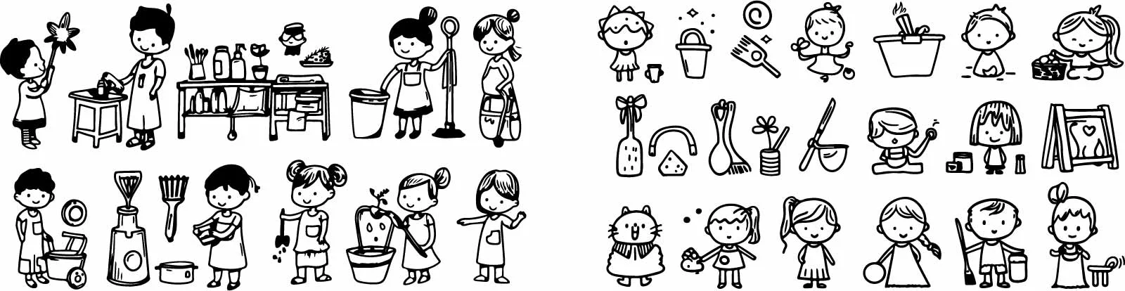 Cute Cartoon Children And Playful Kids Doodles Free Vector