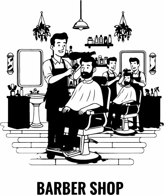 Vintage Barbershop Interior And Haircut Scene Free Vector