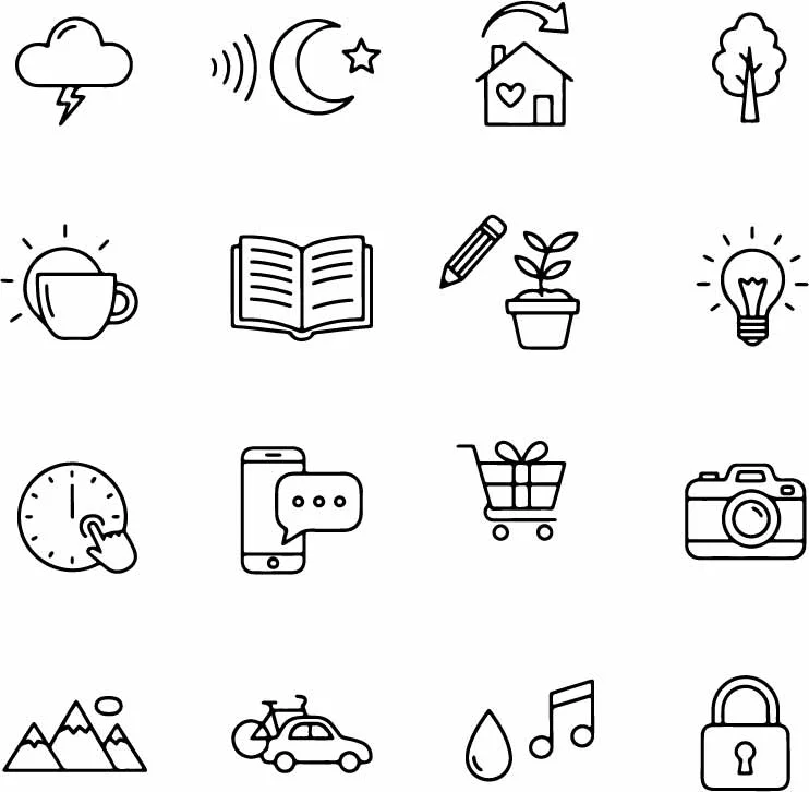Minimalist Home Lifestyle And Nature Line Art Icons Free Vector