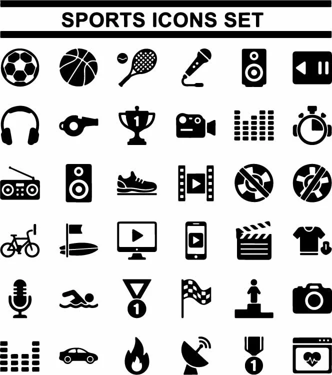 Sports Icons And Athletic Fitness Equipment Free Vector
