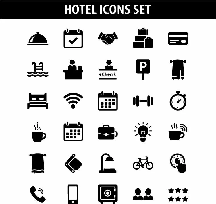 Hotel Icons And Hospitality Services Set Free Vector