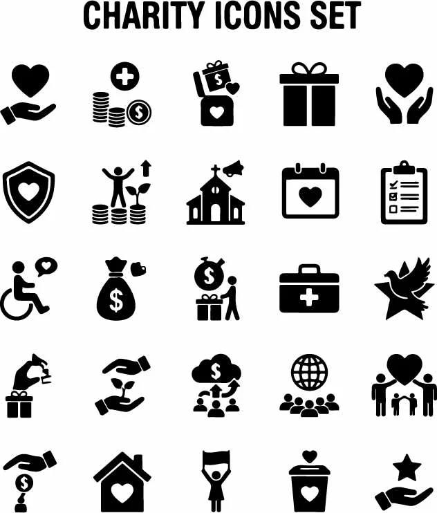 Charity And Donation Volunteer Icons Set Free Vector