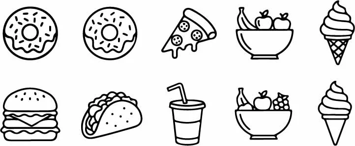 Delicious Fast Food Treats And Soda Drinks Doodles Free Vector