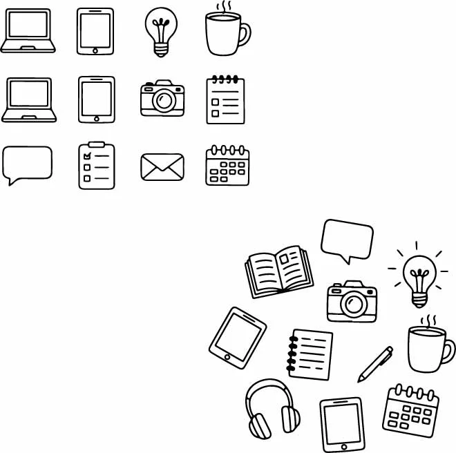 Office Workspace Stationery And Desk Tools Doodles Free Vector