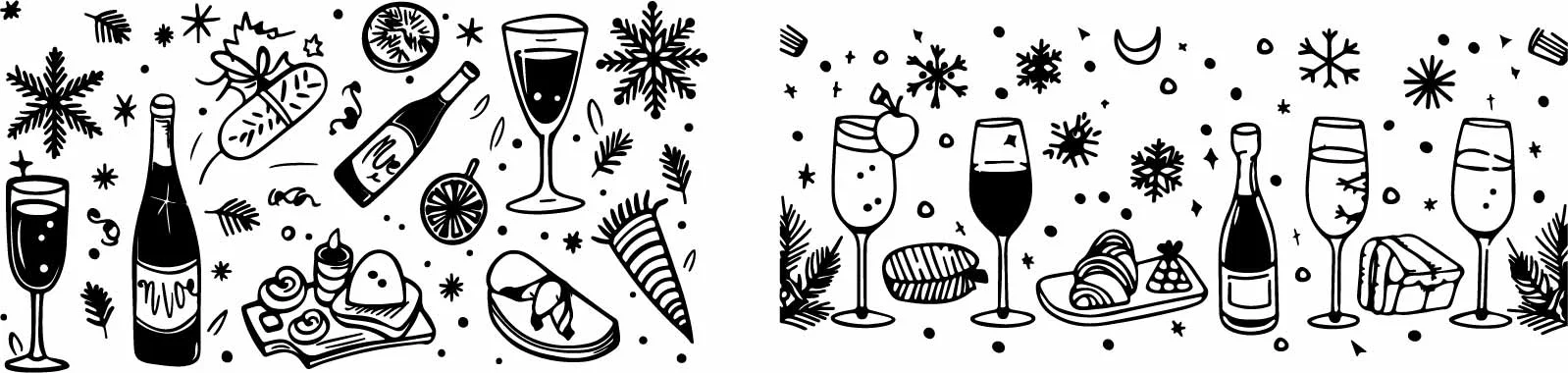 Holiday Celebration Cocktails And Festive Doodles Free Vector