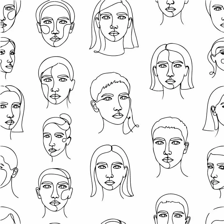 Minimalist Human Face Portraits Line Art Pattern Free Vector