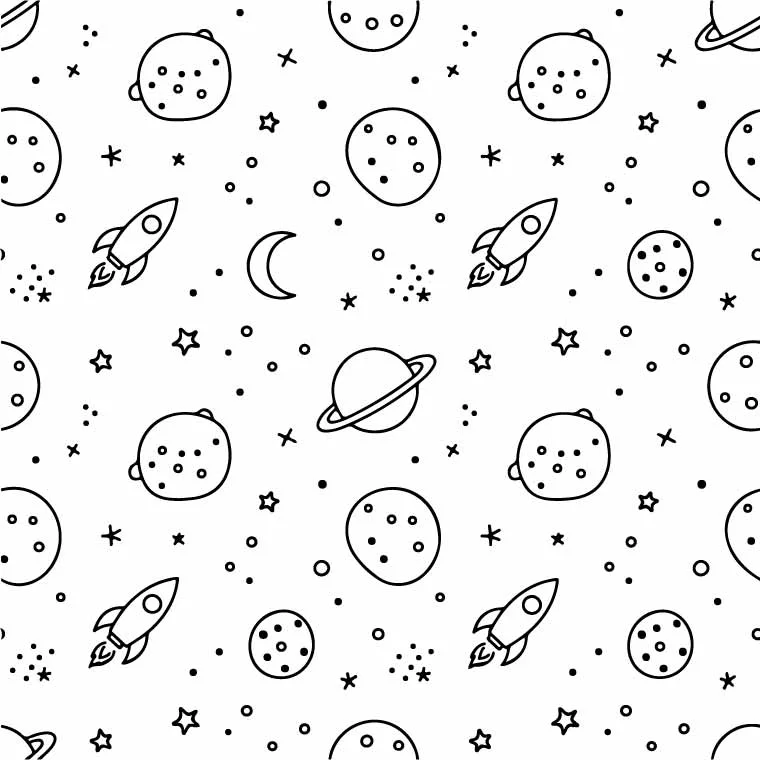 Celestial Outer Space Planets And Moon Stars Pattern Free Vector