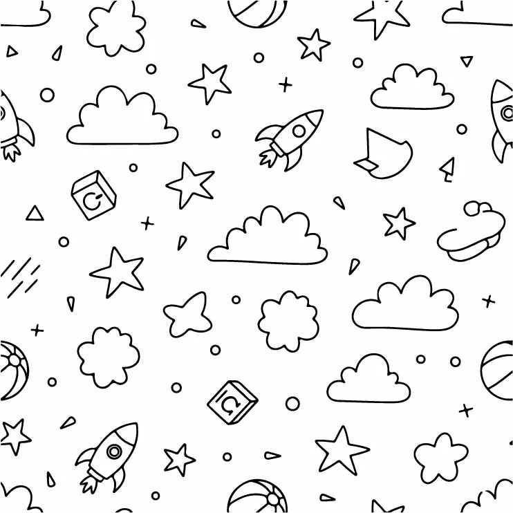 Cute Space Rockets Stars And Clouds Doodle Pattern Free Vector