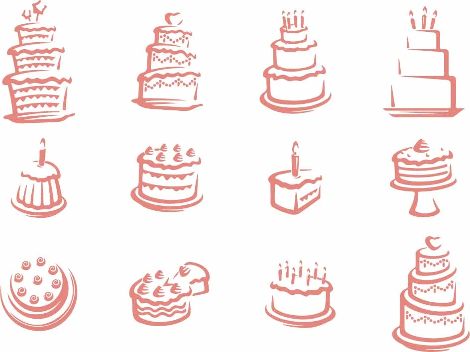 Festive Birthday Celebration Cakes Line Art Pattern Free Vector