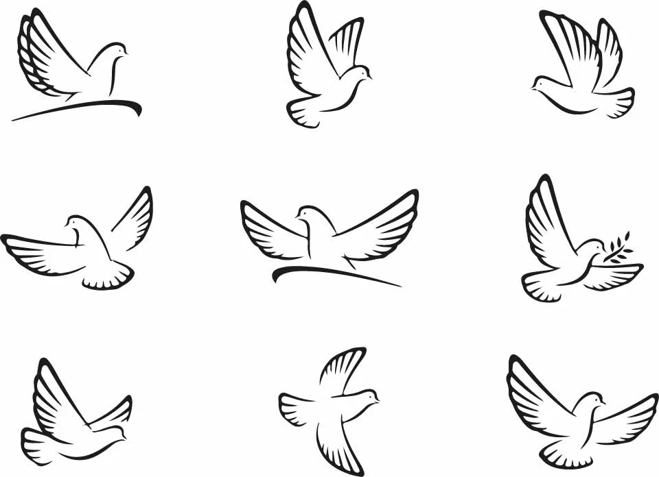 Flying White Dove Of Peace Line Art Pattern Free Vector