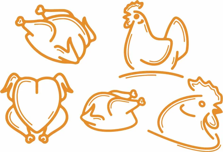 Farm Chicken And Roast Poultry Line Art Pattern Free Vector