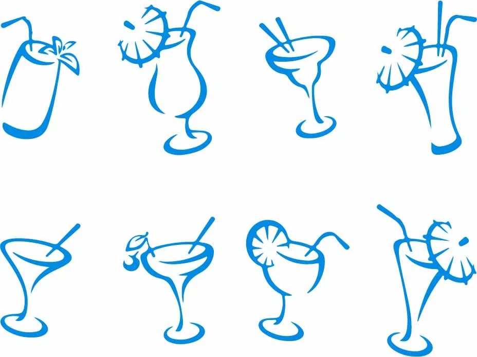 Tropical Cocktail Drinks Line Art Seamless Pattern Free Vector