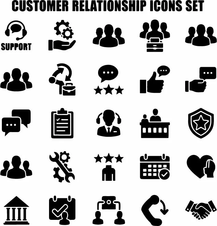 Customer Relationship Management CRM Icons Set Free Vector