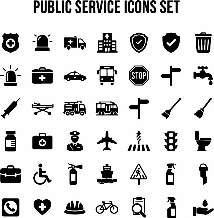 Public Services And Municipal Government Icons Free Vector